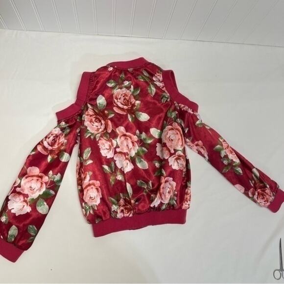 Pink Floral Cold Shoulder Full Zip Jacket Size 10-12 - Picture 7 of 8